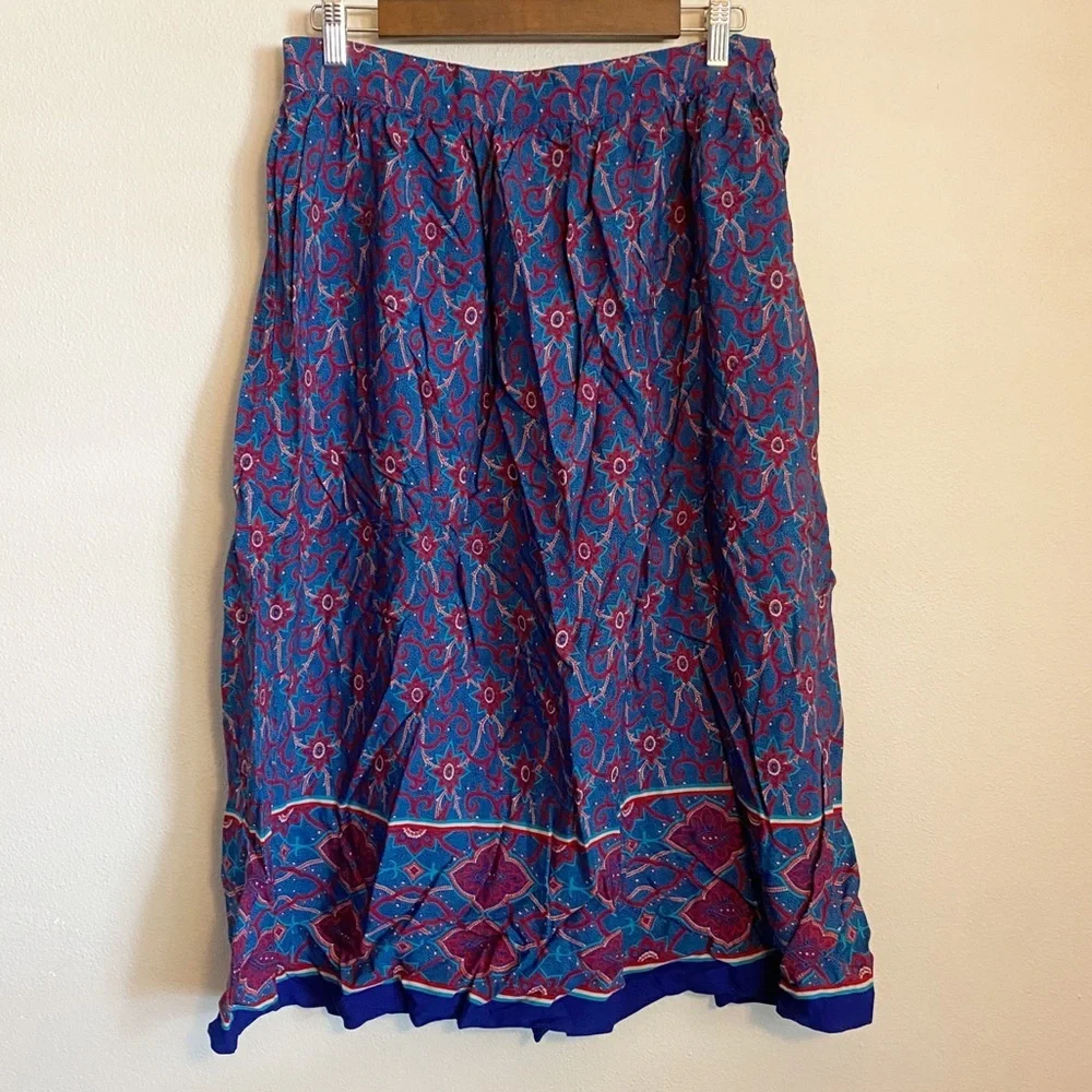 Vintage 80s 90s Landers and Co. Floral Midi Skirt Maximalist Size 16 Patriotic - Picture 2 of 7